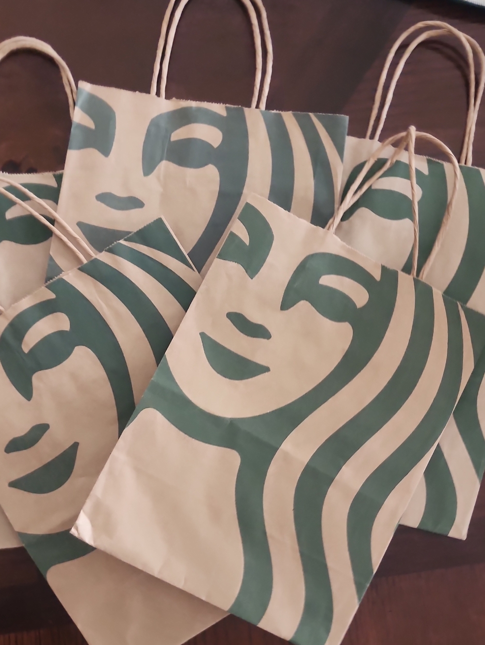 Starbucks Green and Cream Branded Paper Gift Bags with Twisted Handles